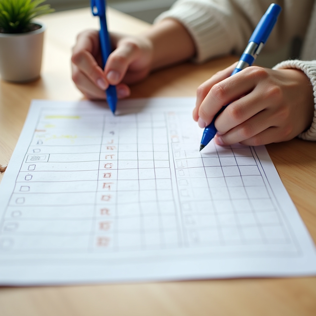 Študent vypĺňa pracovný list pri stole